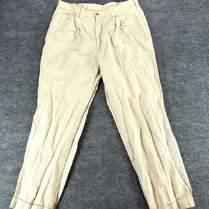Savane Deep Dye Mens 36x30 Pleated Cuffed Cotton Linen Blend Khaki‎ Chino Pants